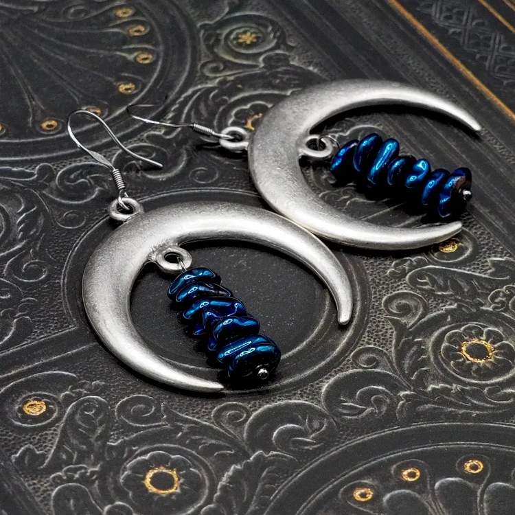 kolczyki polkiężyce boho celestial boheme noir.webp