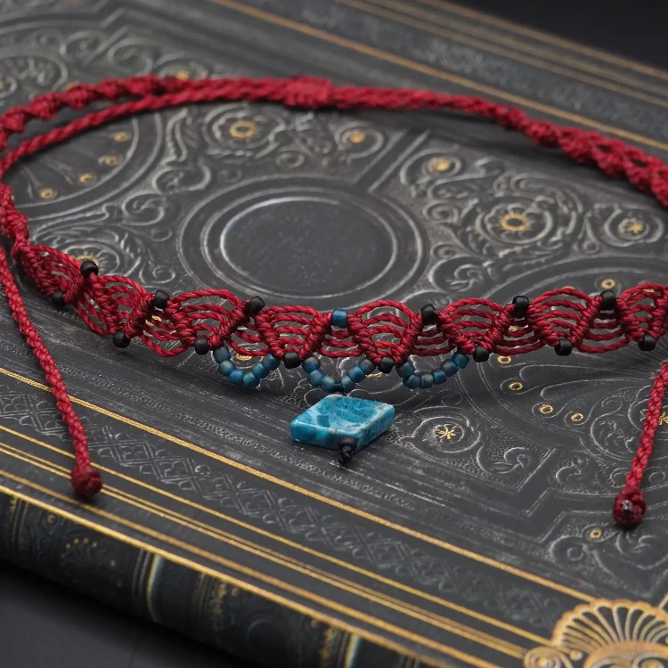 boheme noir choker obrozka makrama czerwony.webp