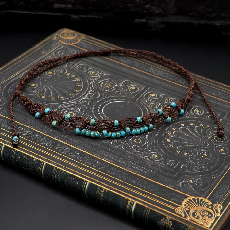 boheme noir choker boho makramowy brąz.webp