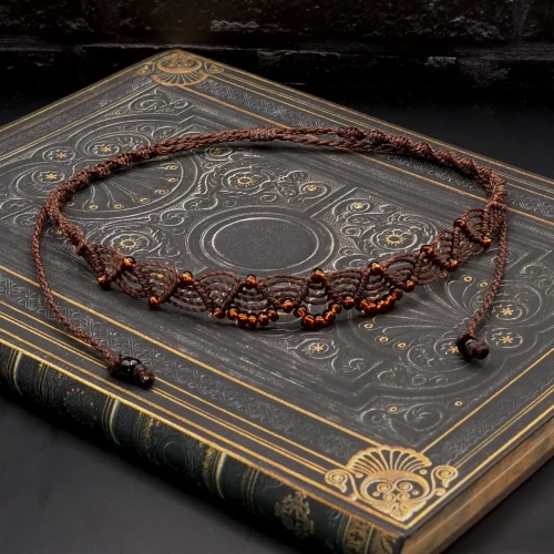 choker makramowy boho brązowy boheme noir.webp
