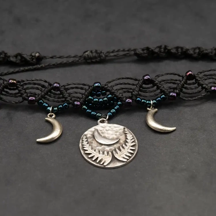 choker makrama paprocie i księzyc boheme noir.webp