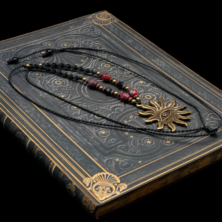 naszyjnik antyczny brąz makrama dark boho  boheme noir.webp