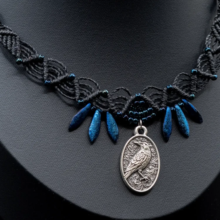 choker czarny makramowy kruk boheme noir.webp