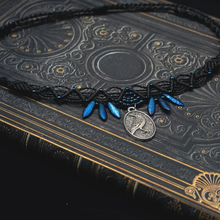 choker makramowy dark boho wiktorianski kruk.webp