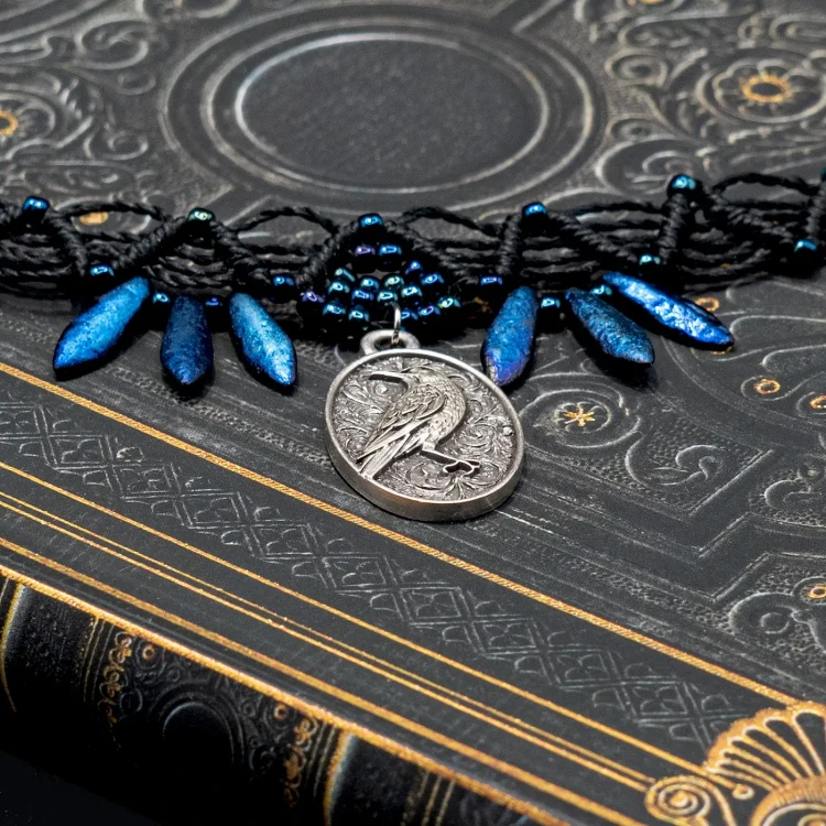 naszyjnik gotycki choker czarny kruk boheme noir.webp