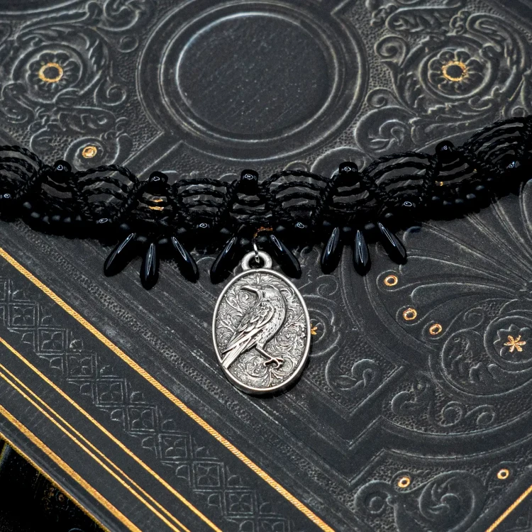 choker wiktoriański kruk gotycki naszyjnik boheme noir.webp