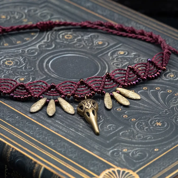 choker kolor wina makrama boheme noir.webp