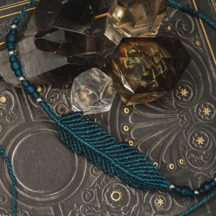 choker makramaowy ciemny turkus koraliki boho.webp