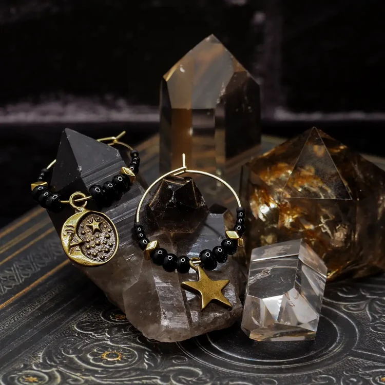 kolczyki gwiazdki stary braz ksiezyc połksiezyc whimsical.webp