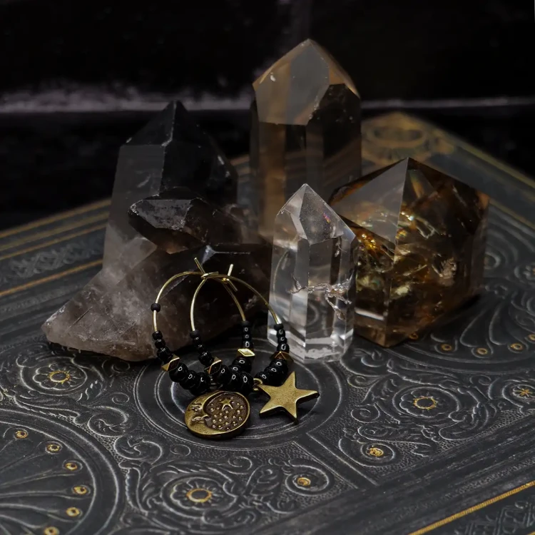 kolczyki kółka male whimsigothic celestial ksiezyc gwiazdka boheme noir.webp