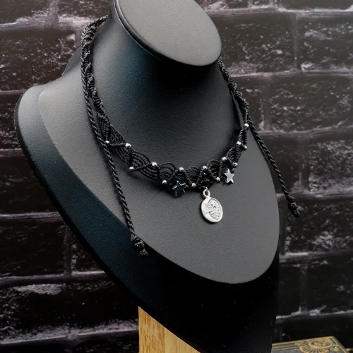 choker czarny whimsigothic ksiezyc gwiazdki srebrne
